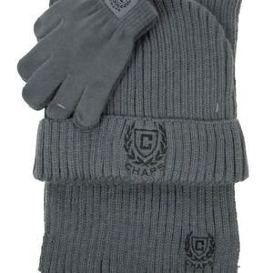 Chaps Boys Crest Hat, Gloves & Scarf, 3 Piece Giftable Set, One Size. GRAY